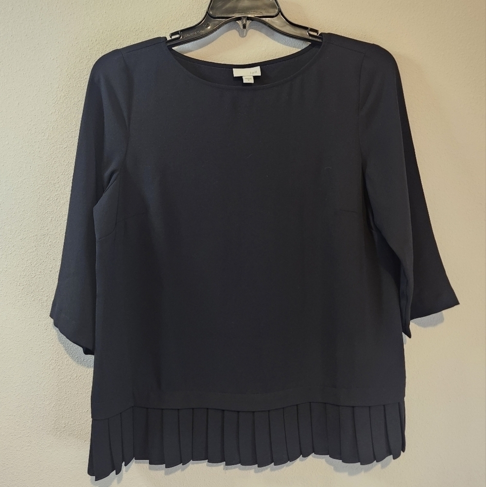 J. Jill Black Relaxed Fit Pleated Hem 3/4 Sleeve Blouse Size Medium Brand New!
